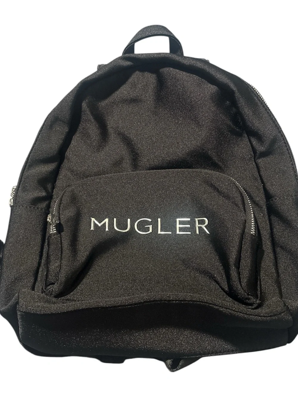 Mugler Black Logo Backpack with Silver Zippers